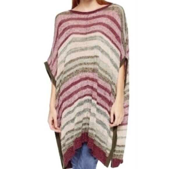 NWT Multi Color Knit Poncho Sweater Pullover - Picture 1 of 4